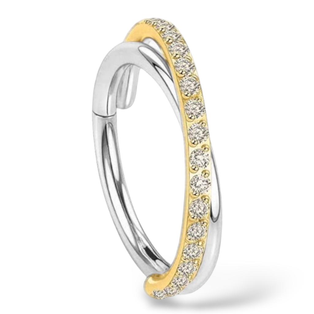 Tytanowy, złoto-srebrny Clicker przeplatany z cyrkoniami.