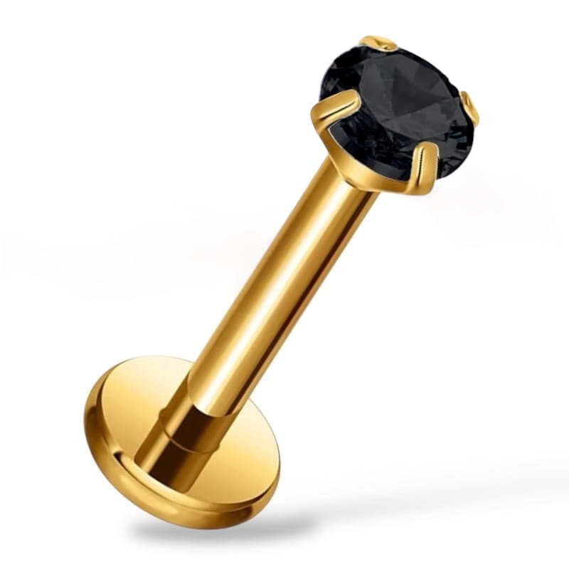 Tytanowy, złoty Labret z cyrkonią.