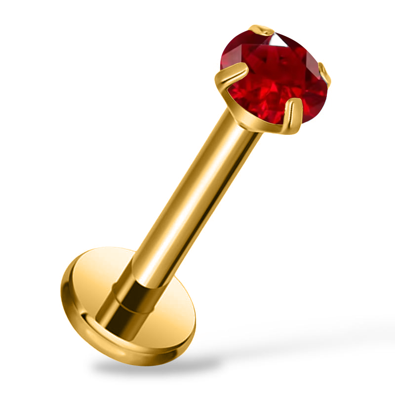 Tytanowy, złoty Labret z cyrkonią.