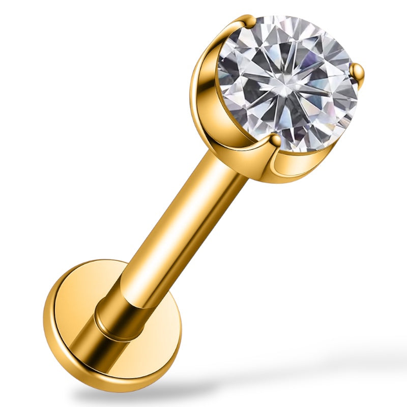 Tytanowy Złoty Labret z Cyrkonią Push Pin
