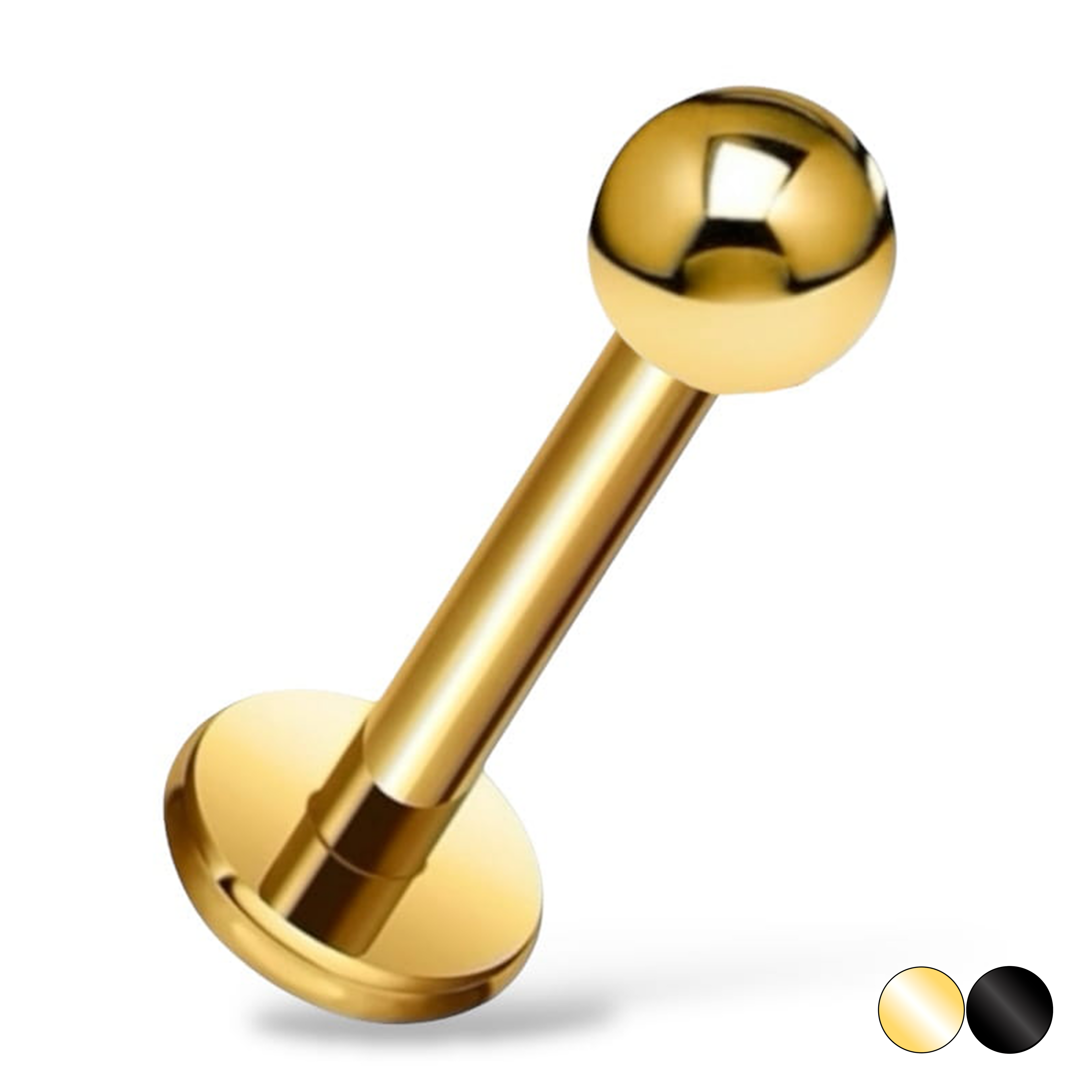 Tytanowy, złoty labret z kulką.