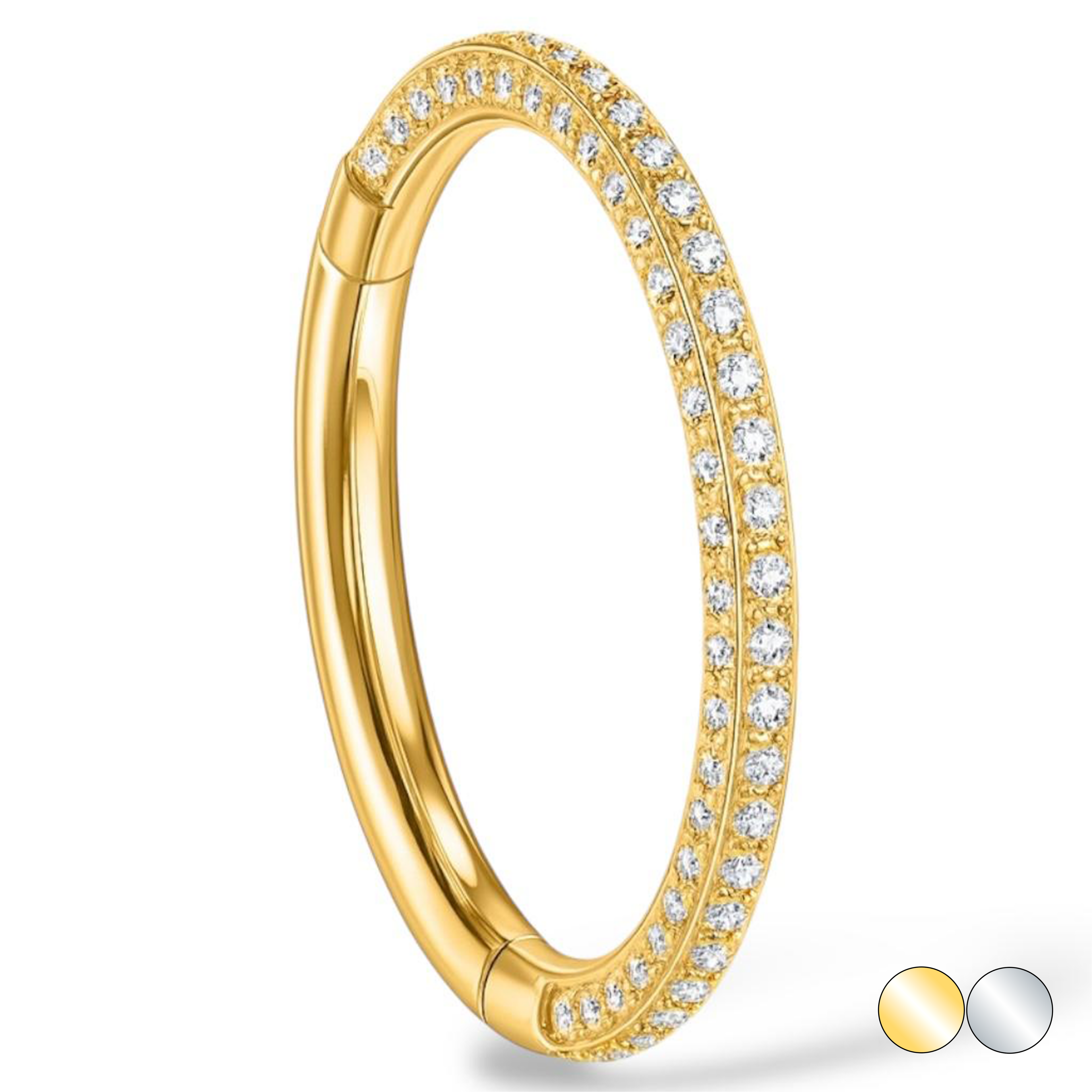 Tytanowy kolczyk clicker z cyrkoniami z trzech stron