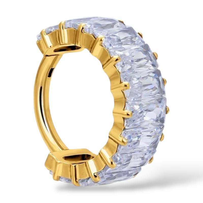 Kolczyk Clicker tytanowy złoty z dużymi cyrkoniami