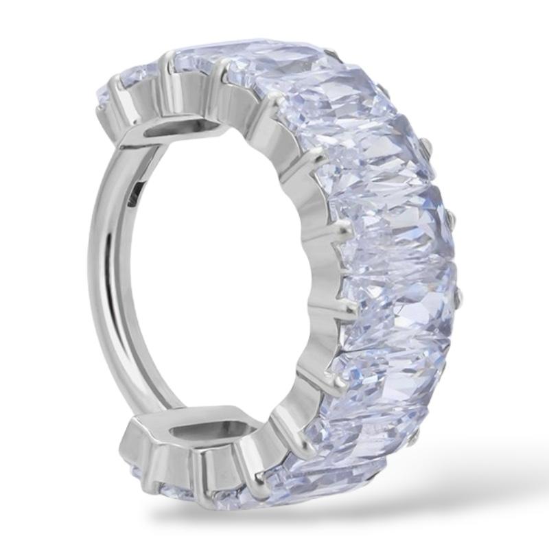 Kolczyk Clicker Tytanowy srebrny z dużymi cyrkoniami